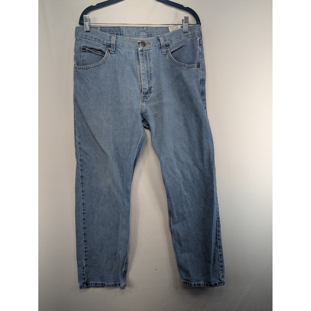 Wrangler Premium Quality Mens 33x30 Light Wash Straight Leg Cotton Jeans Blue